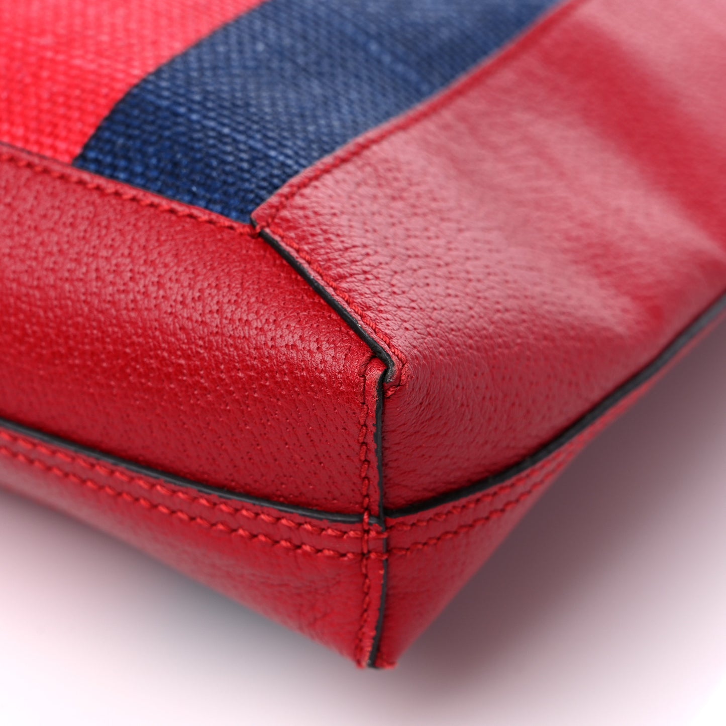 Canvas Calfskin Sylvie Stripe Logo Mens Tote Red White Blue