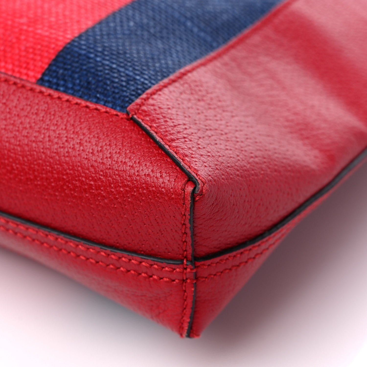 Gucci Canvas Calfskin Sylvie Stripe Logo Mens Tote Red White Blue 11 of 12