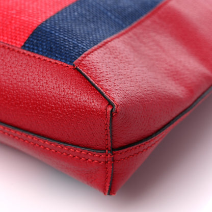 Gucci Canvas Calfskin Sylvie Stripe Logo Mens Tote Red White Blue 11 of 12