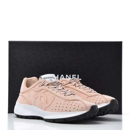 Chanel Suede Goatskin CC Sneakers 38 Light Pink 9 of 9