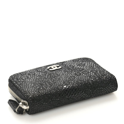 Chanel Suede Floral Embossed Zipped Coin Purse Black 4 of 9