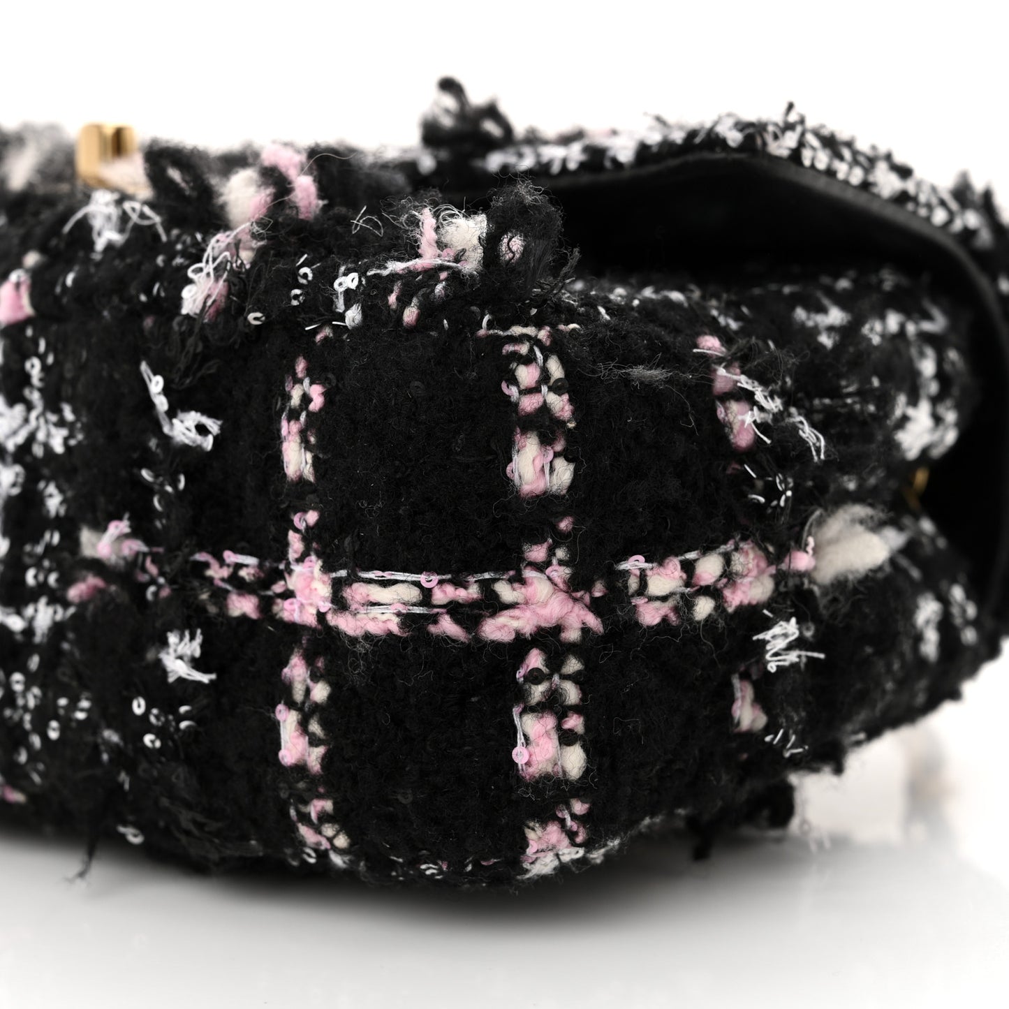 Tweed Sequin Mini Rectangular Flap Black Pink Multicolor