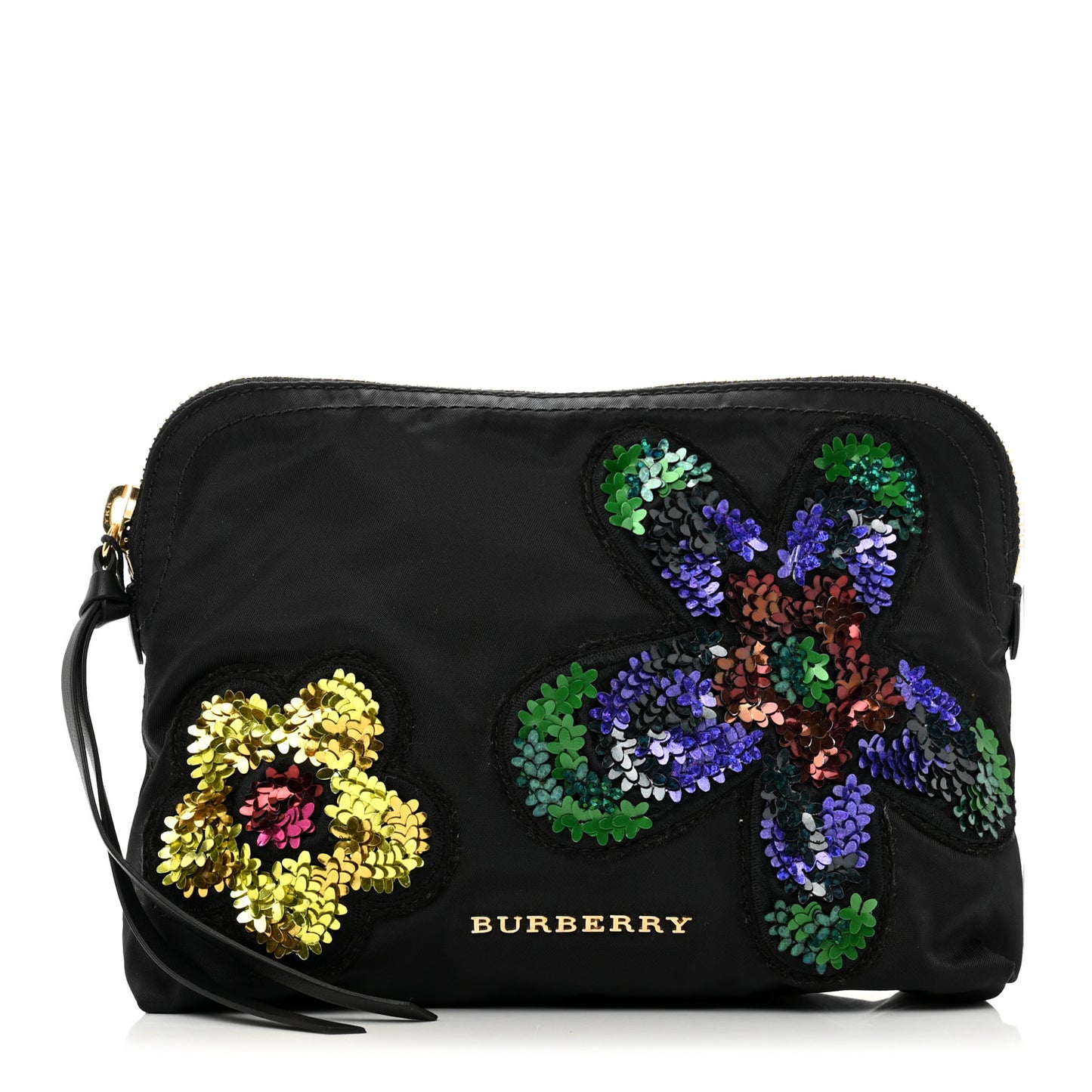 Nylon Sequin Floral Pouch Black Multicolor