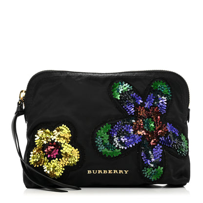 Burberry Nylon Sequin Floral Pouch Black Multicolor 1 of 7