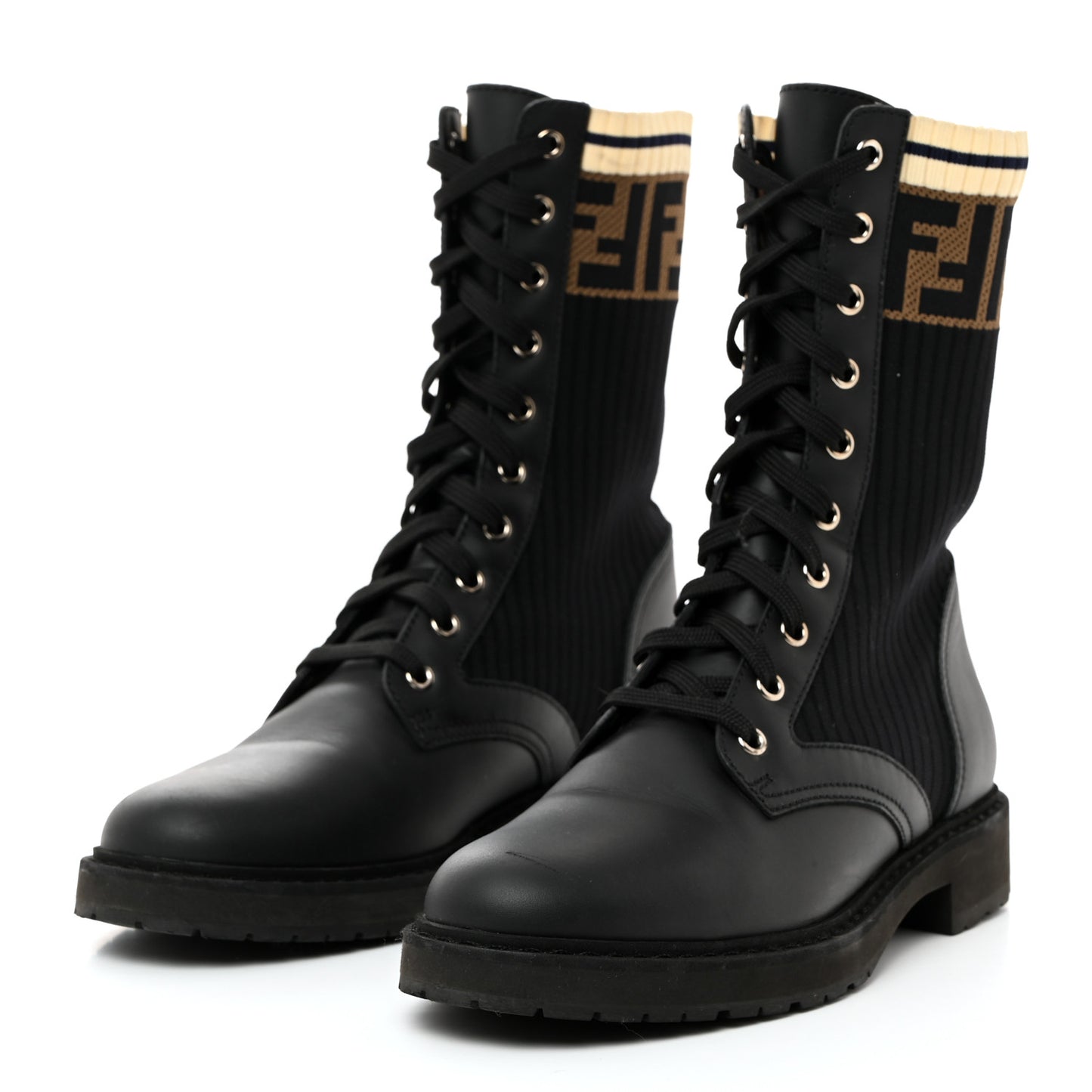 Calfskin Stretch Fabric Rockoko Biker Boots 39 Tobacco Black Marino
