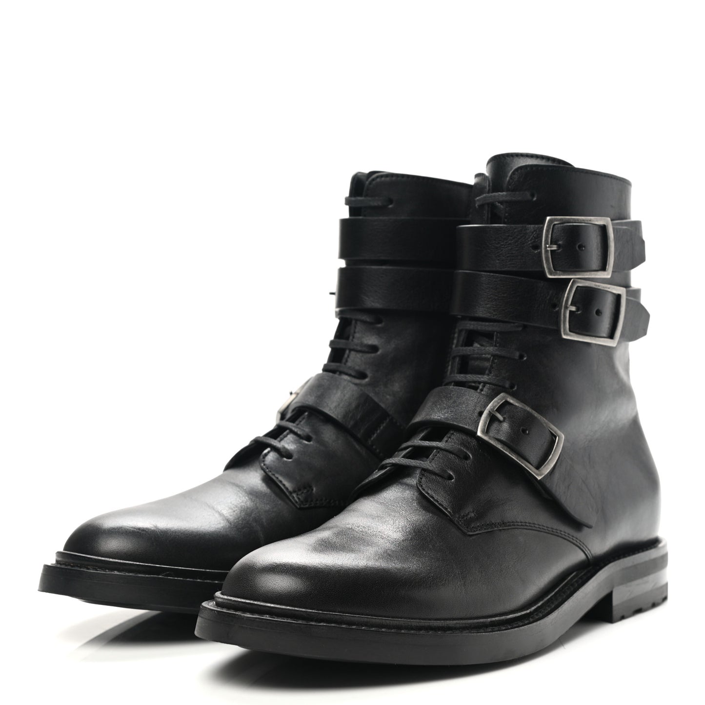 Kangaroo Calfskin Embossed Army 20 Strap Boots 38.5 Black