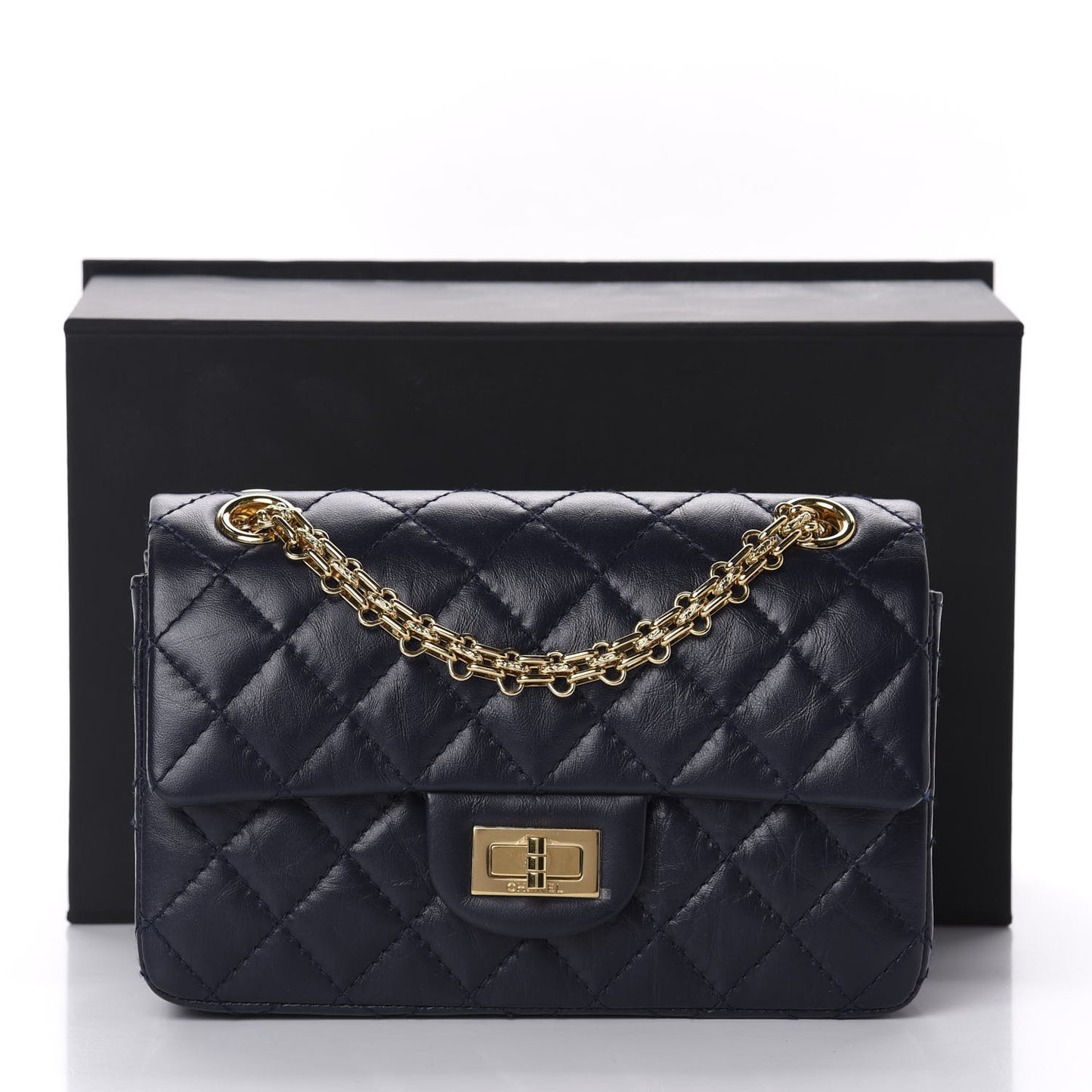 Aged Calfskin Quilted 2.55 Reissue Mini Flap Navy