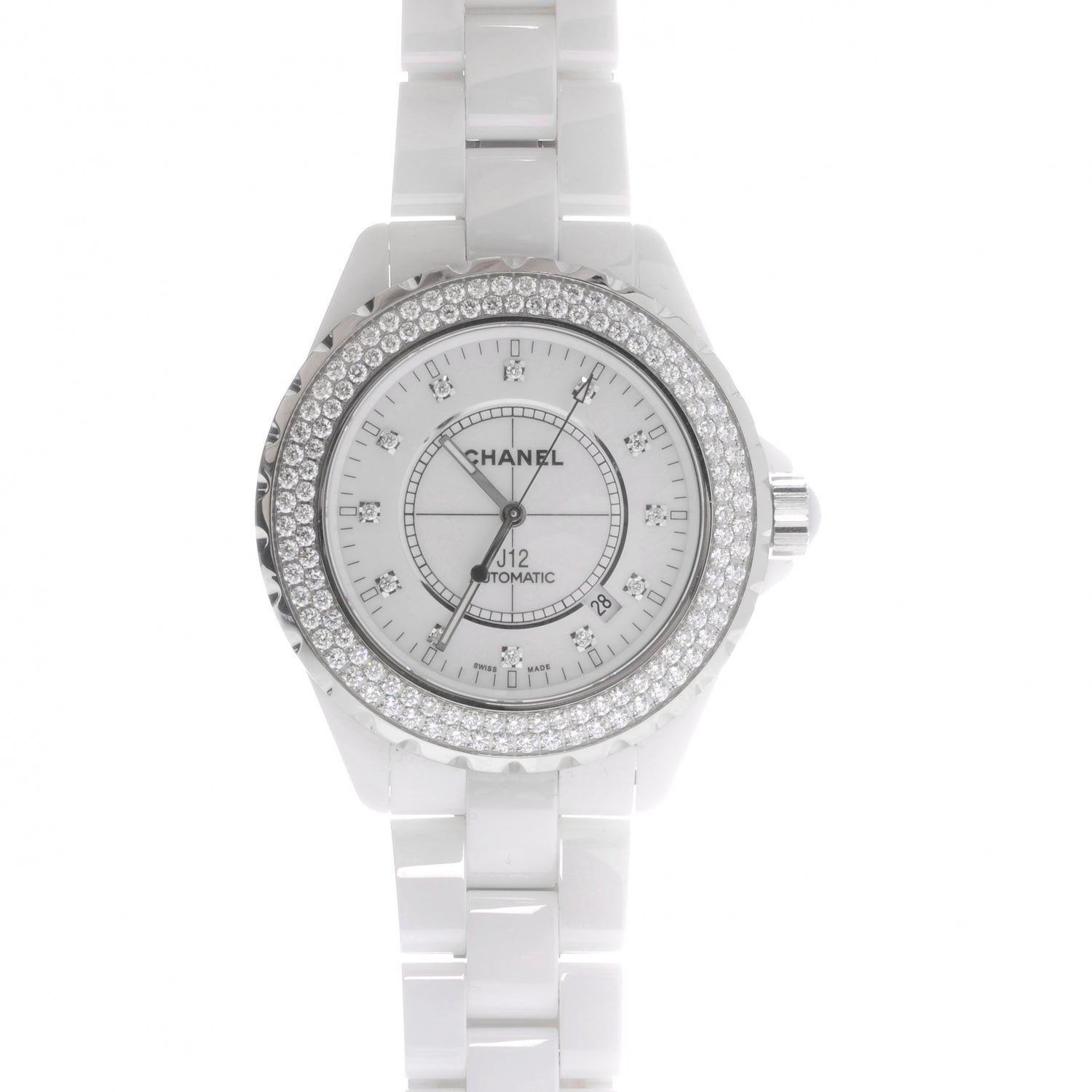 Chanel Stainless Steel Ceramic Diamond Pave Bezel 42mm J12 Automatic Watch White 4 of 6