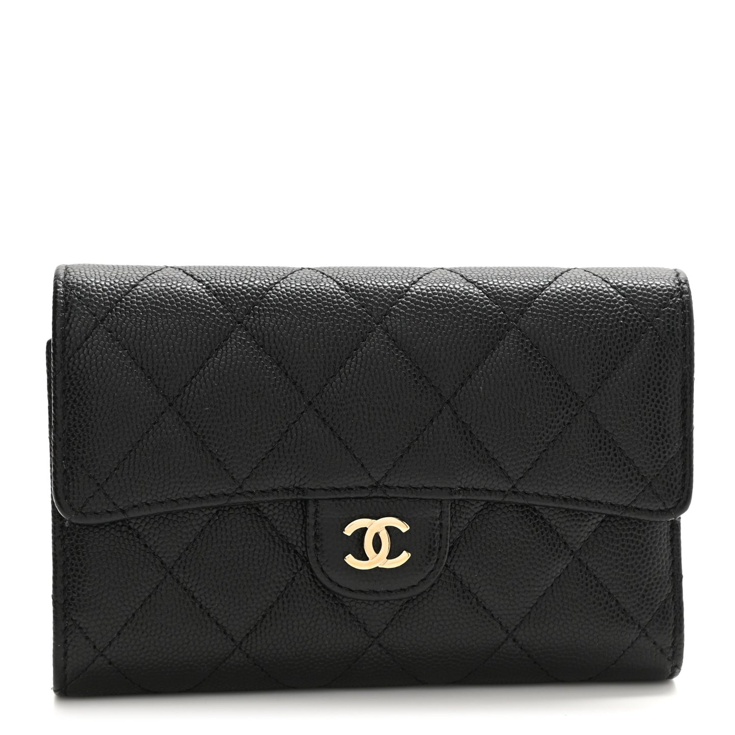 Caviar Quilted Medium Flap Wallet Black