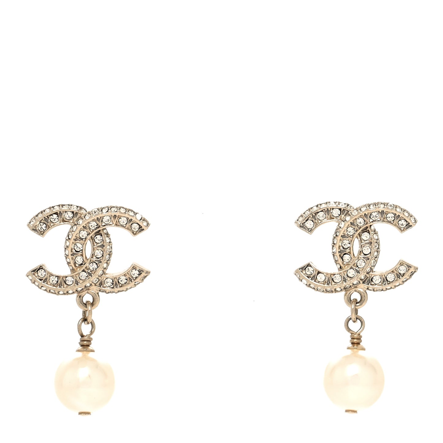 Crystal Pearl CC Drop Earrings Gold