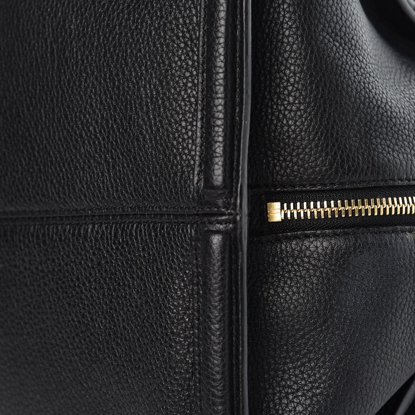 Pebbled Calfskin Large Skull Padlock Zip Around Tote Black