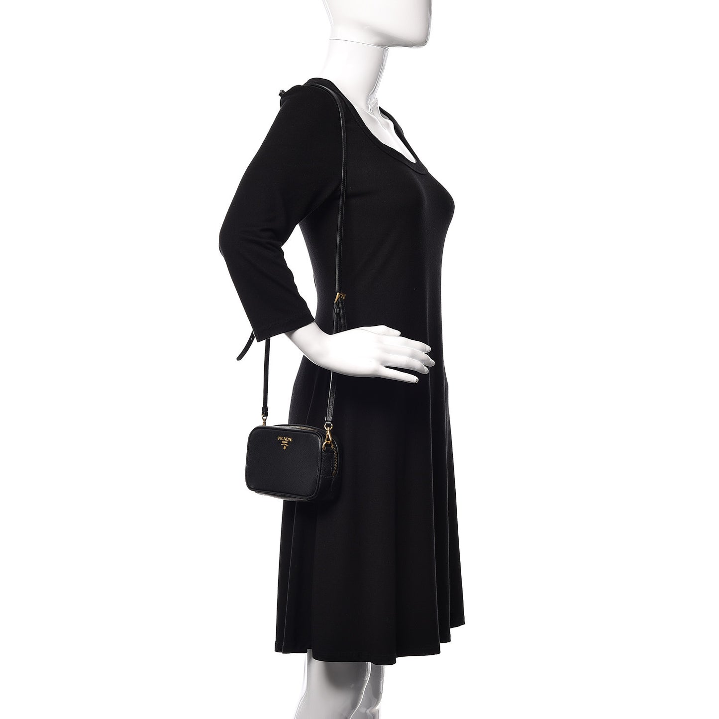 Saffiano Mini Camera Crossbody Bag Black