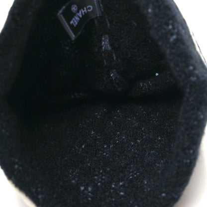 Chanel Cashmere Wool Silk CC Beanie Hat Black White 3 of 4