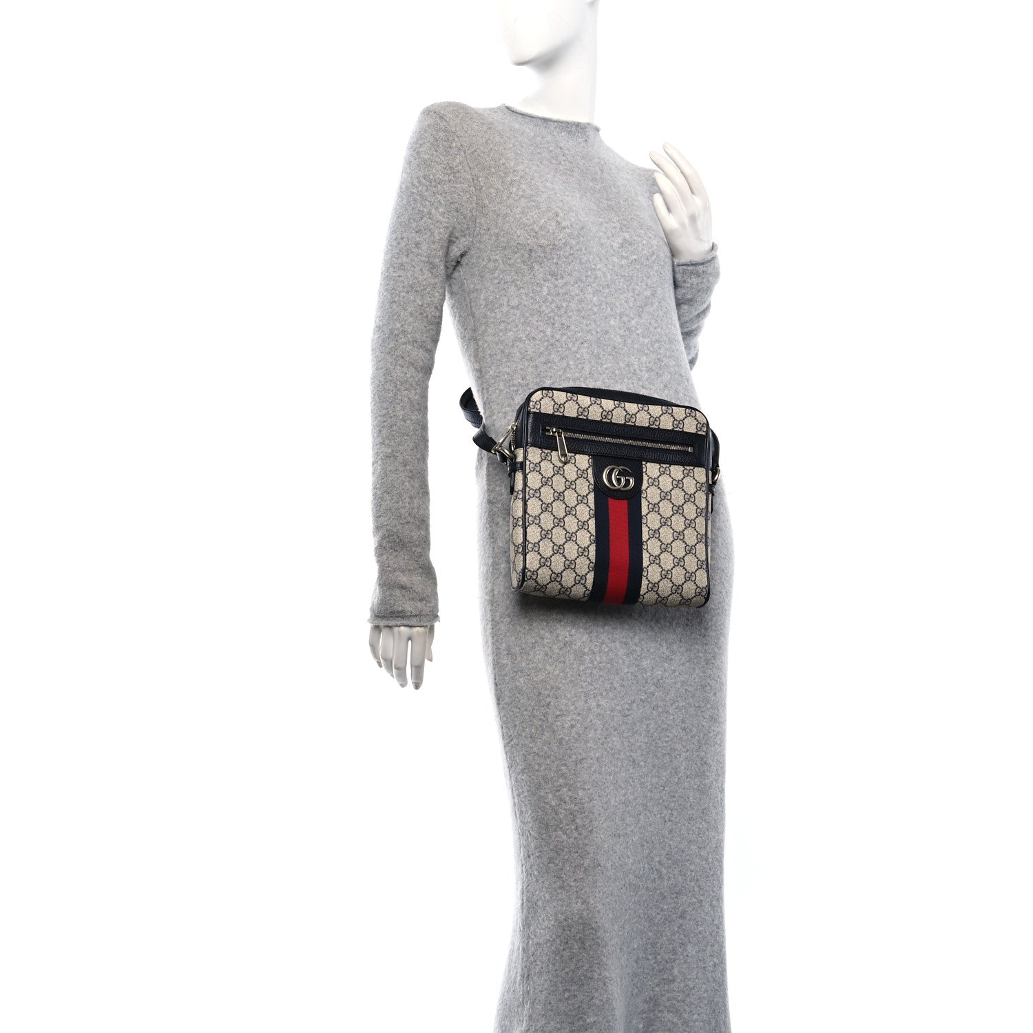 Gucci GG Supreme Monogram Textured Dollar Calfskin Web Small Ophidia Messenger Bag Beige Blue 2 of 10