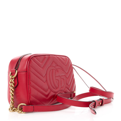 Gucci Calfskin Matelasse Small GG Marmont Chain Shoulder Bag Hibiscus Red 3 of 11