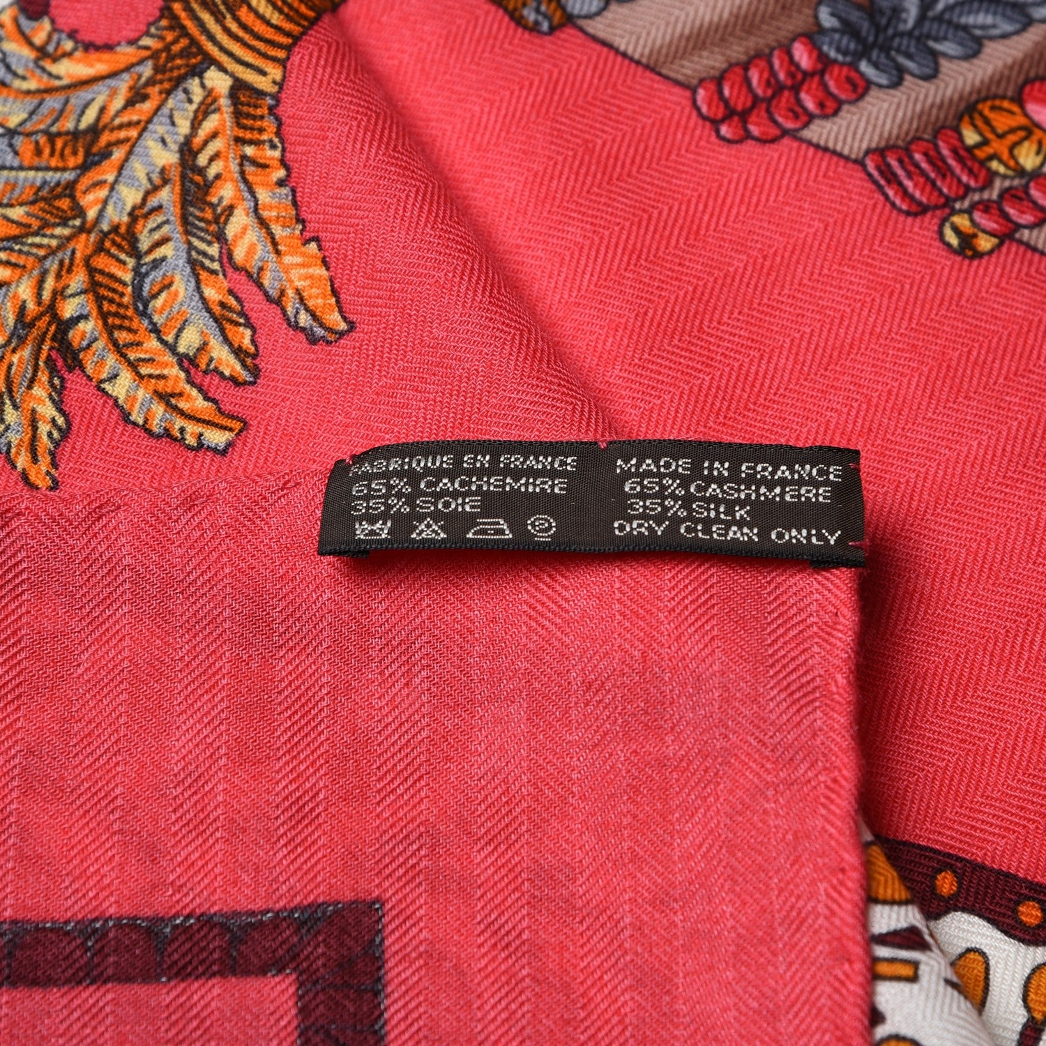 Hermes Cashmere Silk La Danse Du Cheval Marwari Shawl 140 Rose Vif Orange Fuchsia 5 of 5