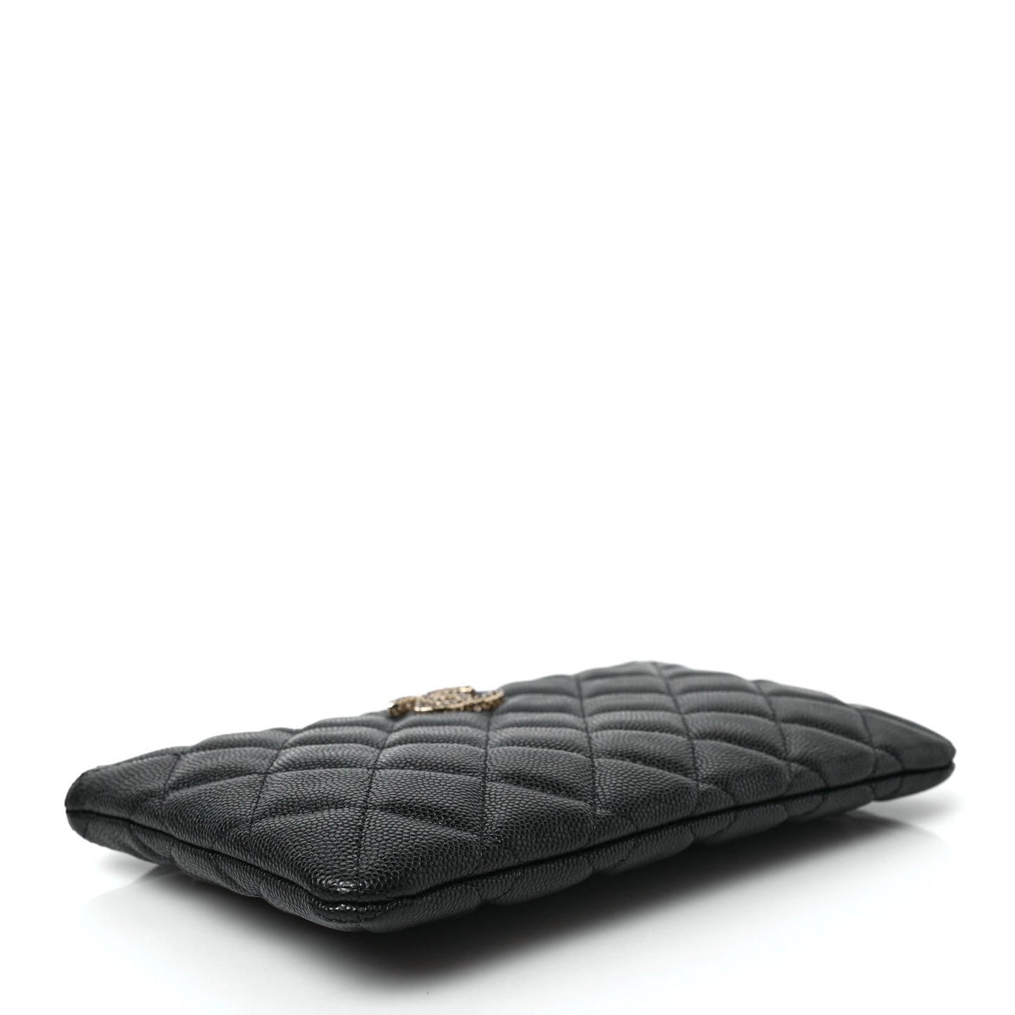 Shiny Caviar Quilted Strass CC Cosmetic Case Black