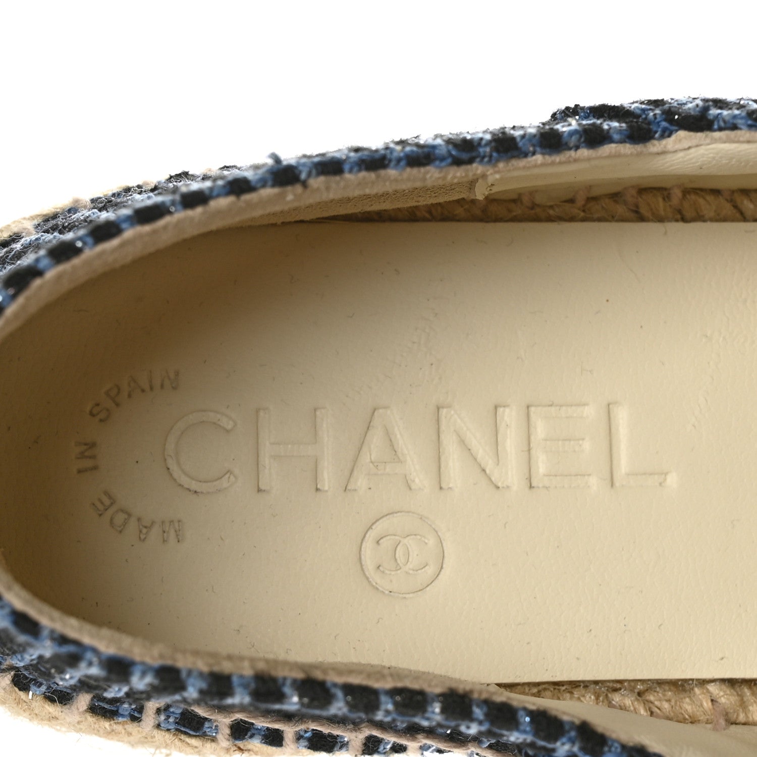 Chanel Grained Calfskin Tweed CC Espadrilles 40 Black Blue 7 of 9