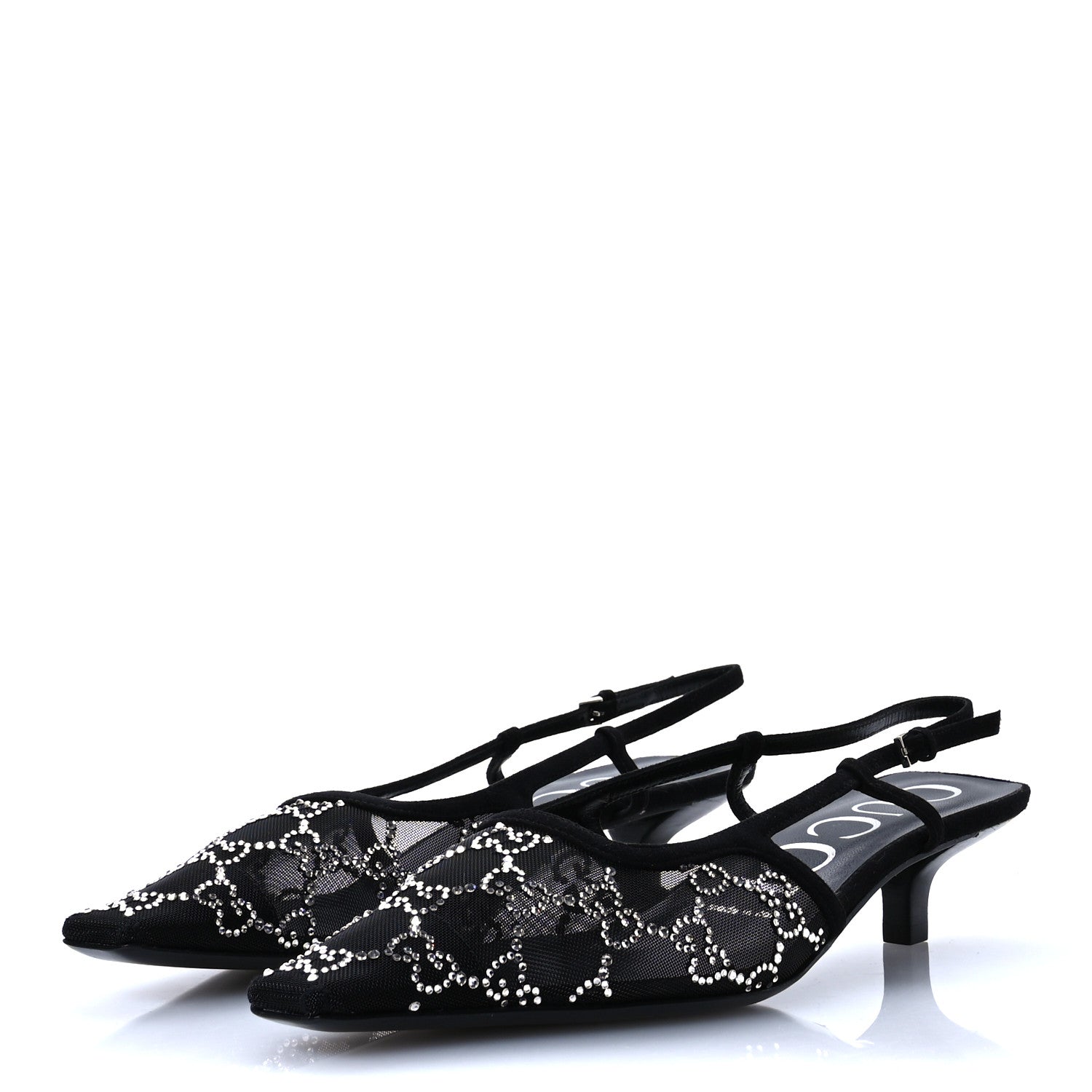 Gucci Tela Retino Kid Scamosciato Crystal GG Monogram Square G 35mm Slingback Pumps 38.5 Black 4 of 8