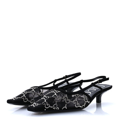 Gucci Tela Retino Kid Scamosciato Crystal GG Monogram Square G 35mm Slingback Pumps 38.5 Black 4 of 8