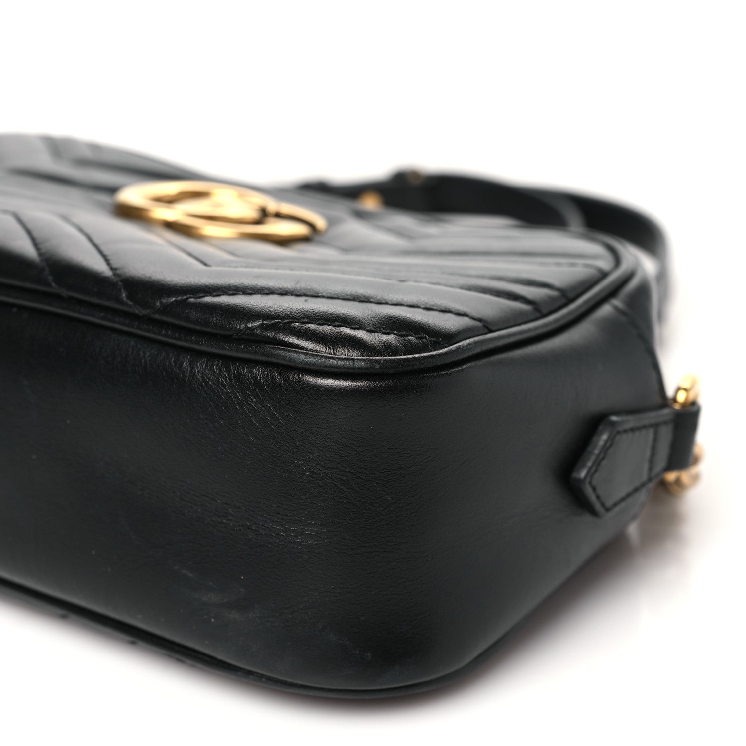 Gucci Calfskin Matelasse Small GG Marmont Chain Shoulder Bag Black 10 of 12