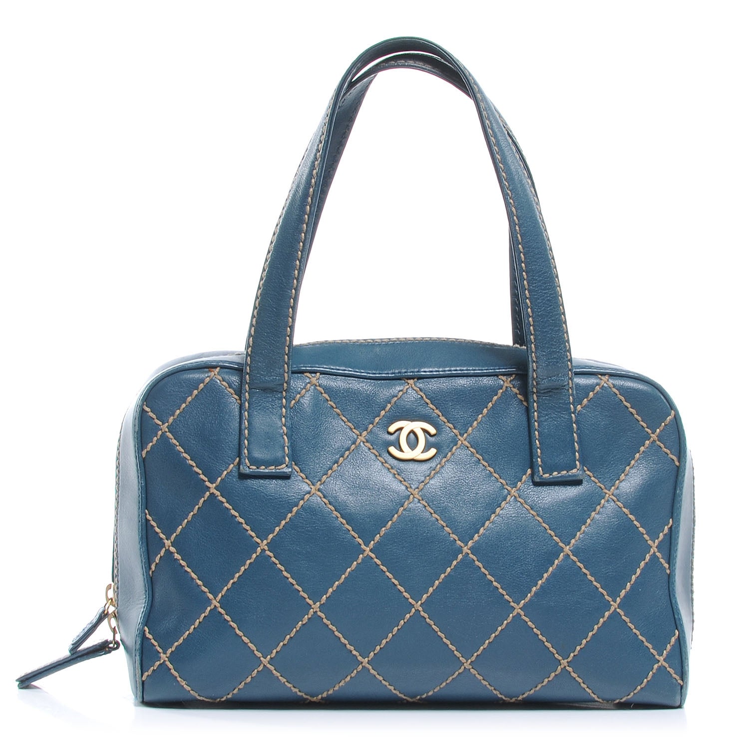 Chanel Leather Contrast Stitch Surpique Handbag Blue 1 of 6