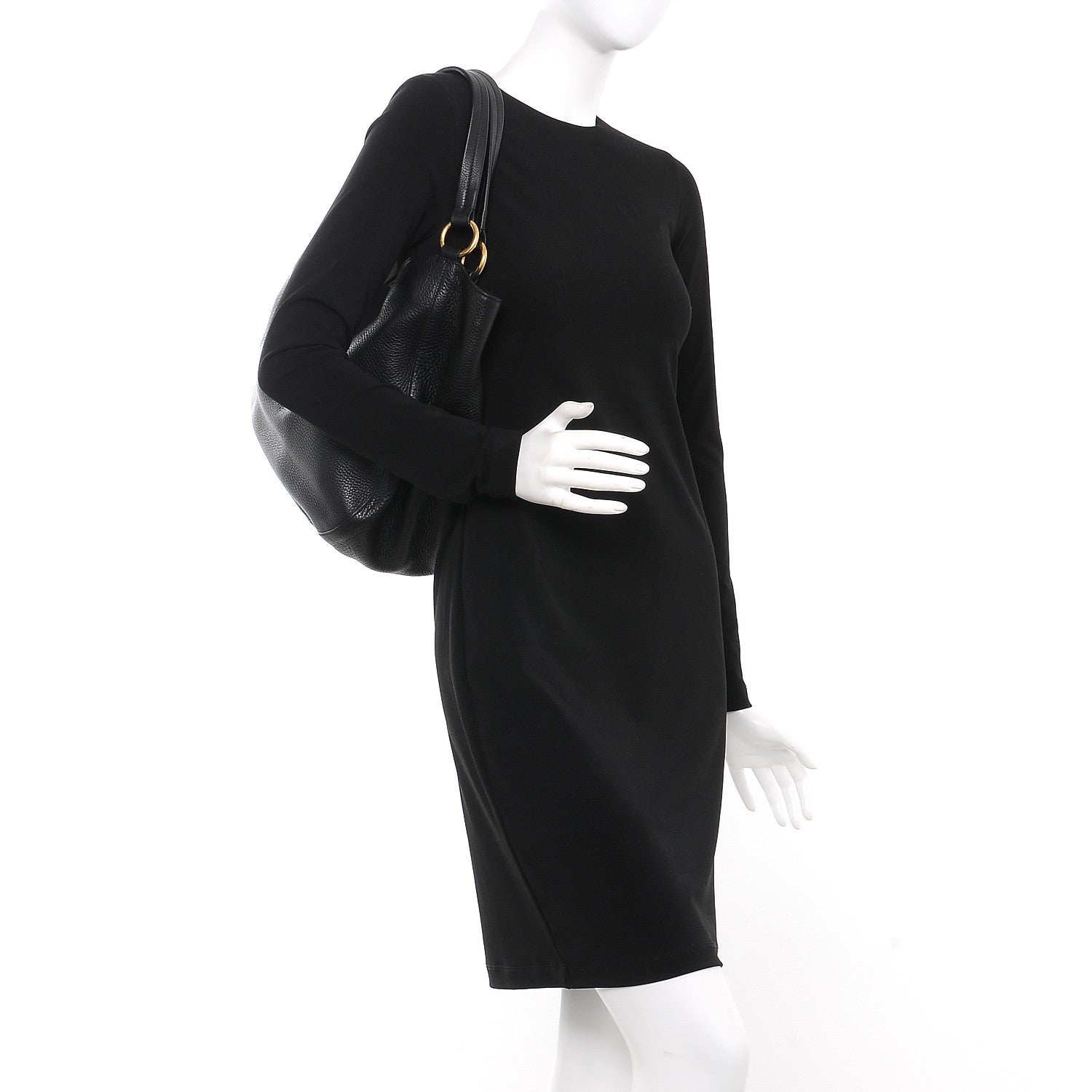 Gucci Pebbled Calfskin Medium Twill Shoulder Bag Black 2 of 7