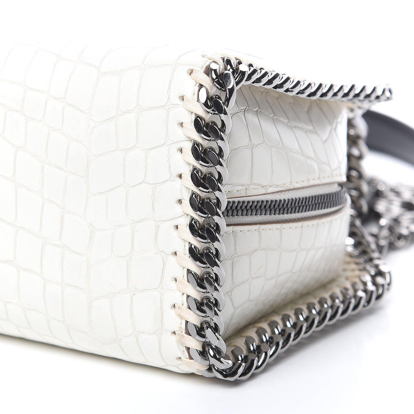 Faux Leather Crocodile Embossed Mini Falabella Box Top Handle Bag White