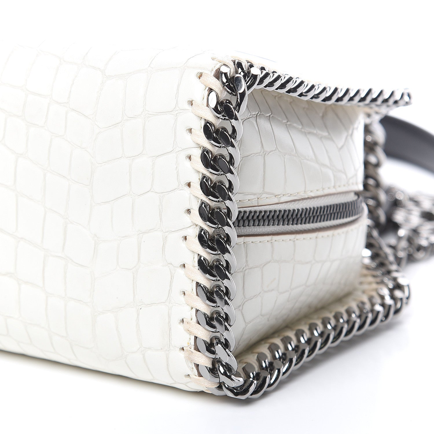 Stella McCartney Faux Leather Crocodile Embossed Mini Falabella Box Top Handle Bag White 8 of 13