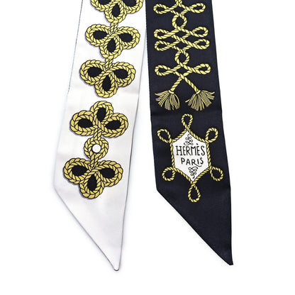 Hermes Silk Galons Et Brandebourg Twilly Black Gold White 2 of 3