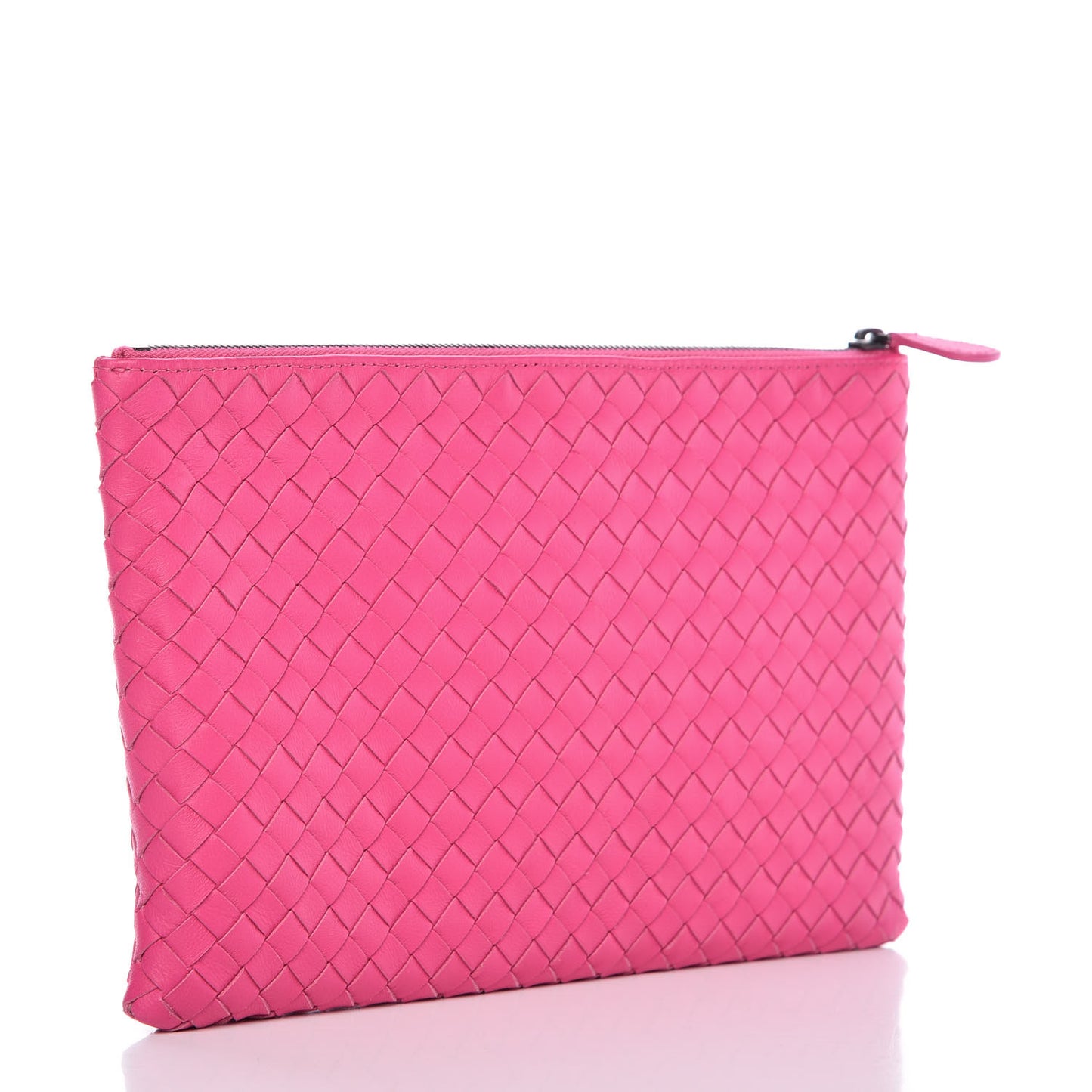 Nappa Intrecciato Flat Zip Pouch Rosa Shock
