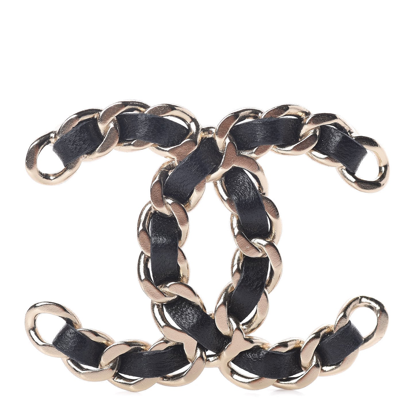 Lambskin Chain CC Brooch Black Gold