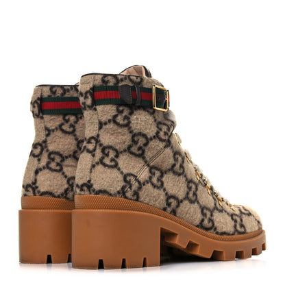 Gucci Covered Wool Big GG Monogram Womens Lace Up Combat Ankle Boots 40.5 Beige Ebony Cocoa 4 of 7