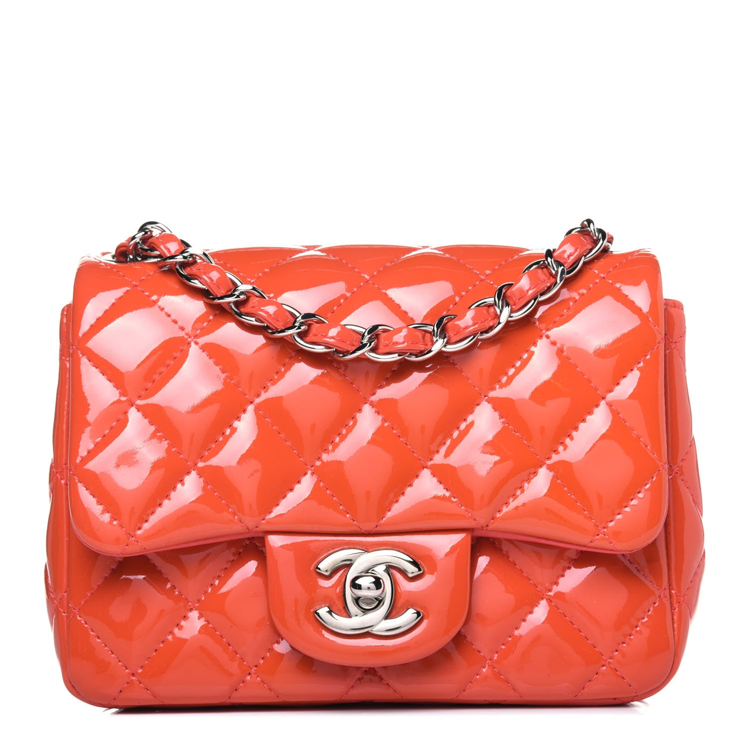 Chanel Patent Quilted Mini Square Flap Orange 1 of 13
