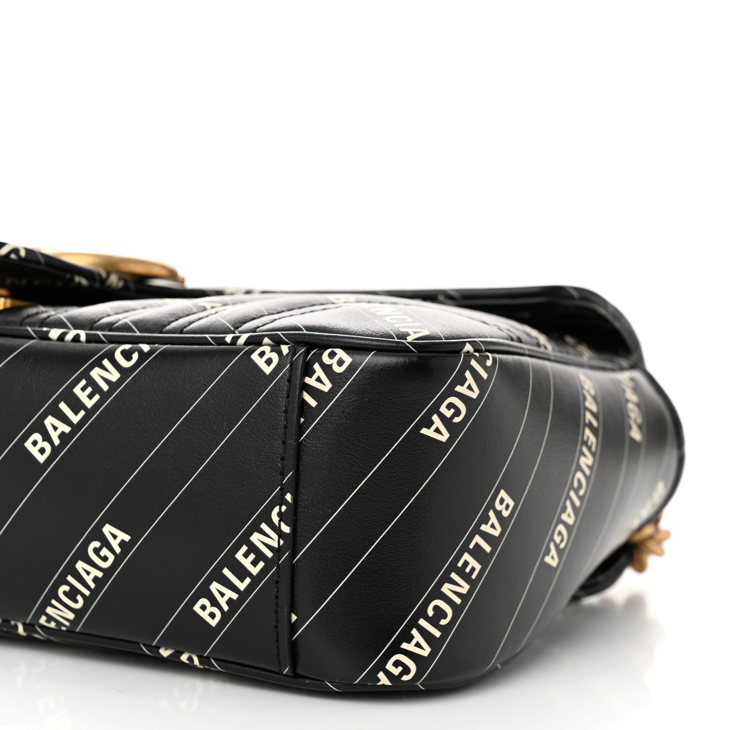 X BALENCIAGA Calfskin Matelasse Logo Print Small GG Marmont Shoulder Bag Black