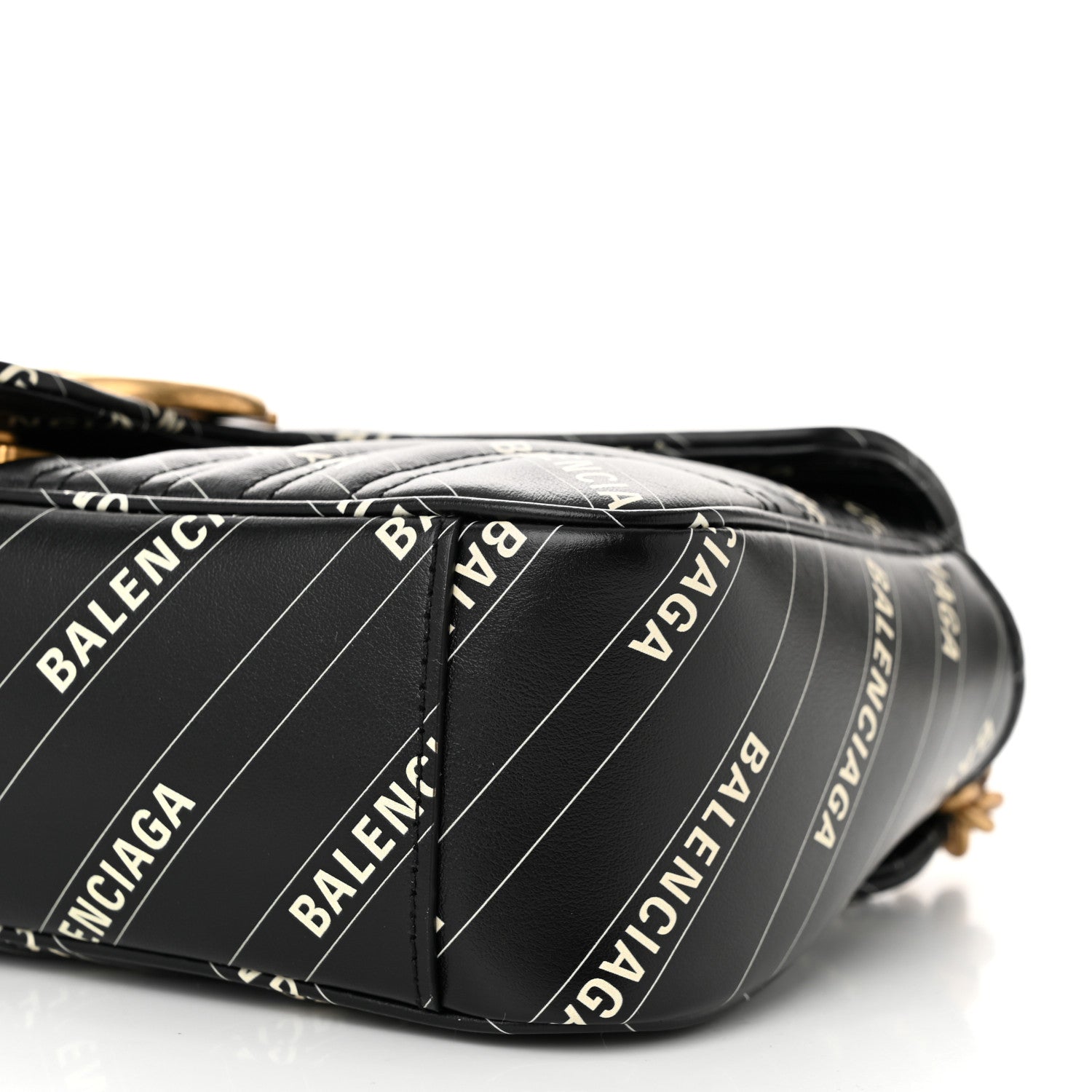Gucci X BALENCIAGA Calfskin Matelasse Logo Print Small GG Marmont Shoulder Bag Black 10 of 10