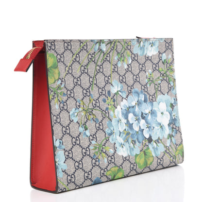 Gucci GG Supreme Monogram Blooms Large Cosmetic Case Beige Blue Navy Hibiscus Red 3 of 10