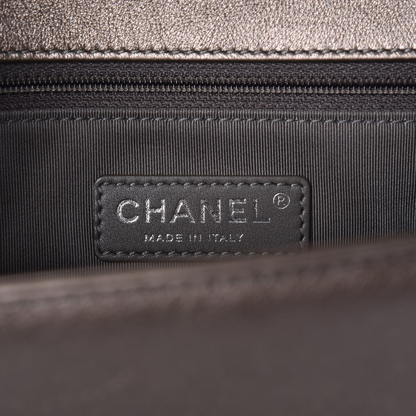 Metallic Lambskin Perforated New Medium Boy Flap Dark Silver