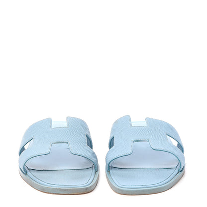 Hermes Epsom Oran Sandals 37.5 Bleu Littoral 3 of 11