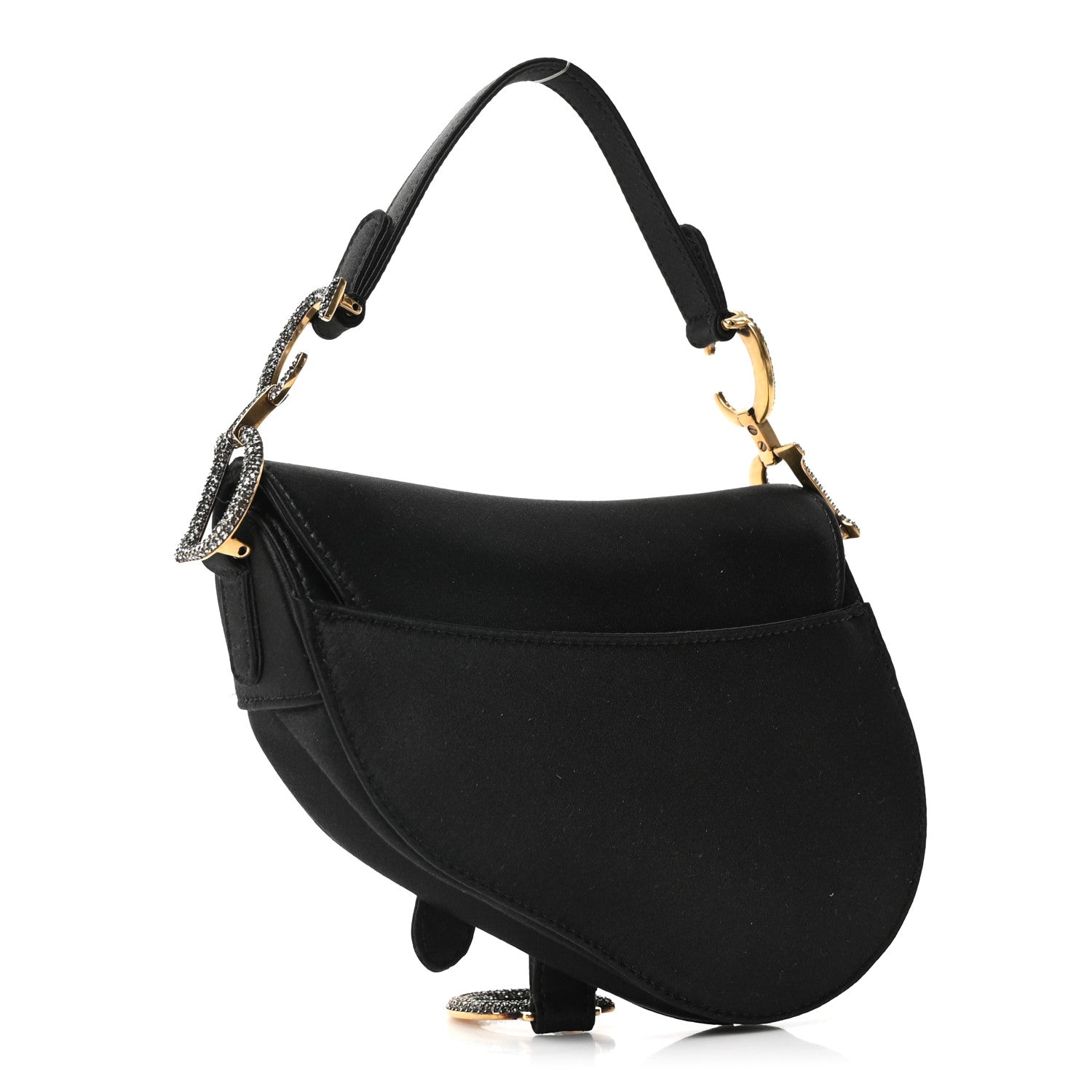 Christian Dior Satin Crystal Mini Saddle Bag Black 3 of 9
