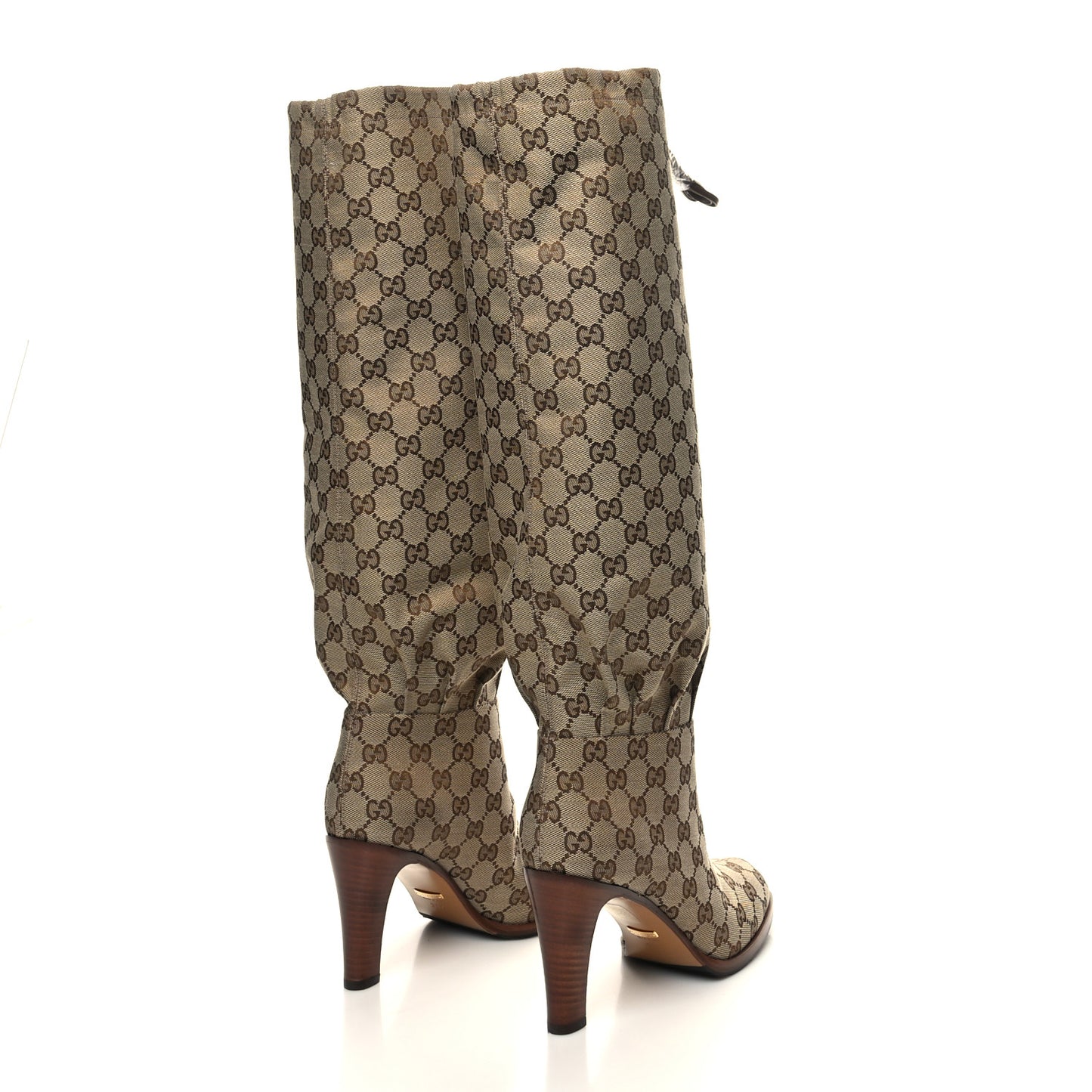 Monogram Malaga Kid Lisa Mid Heel Boots 38.5 Beige Ebony