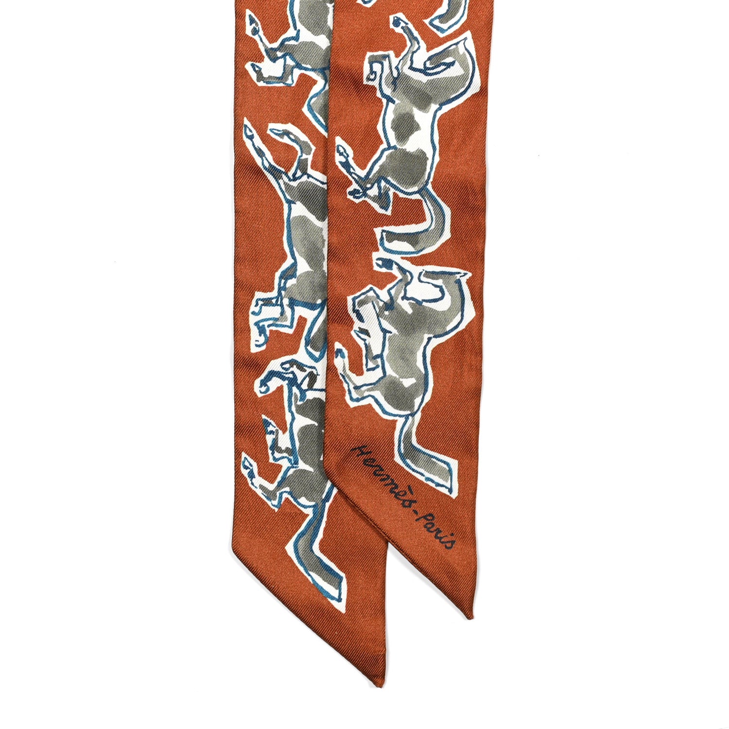Hermes Silk Chevaux En Liberte Twilly Caramel Kaki White 2 of 5