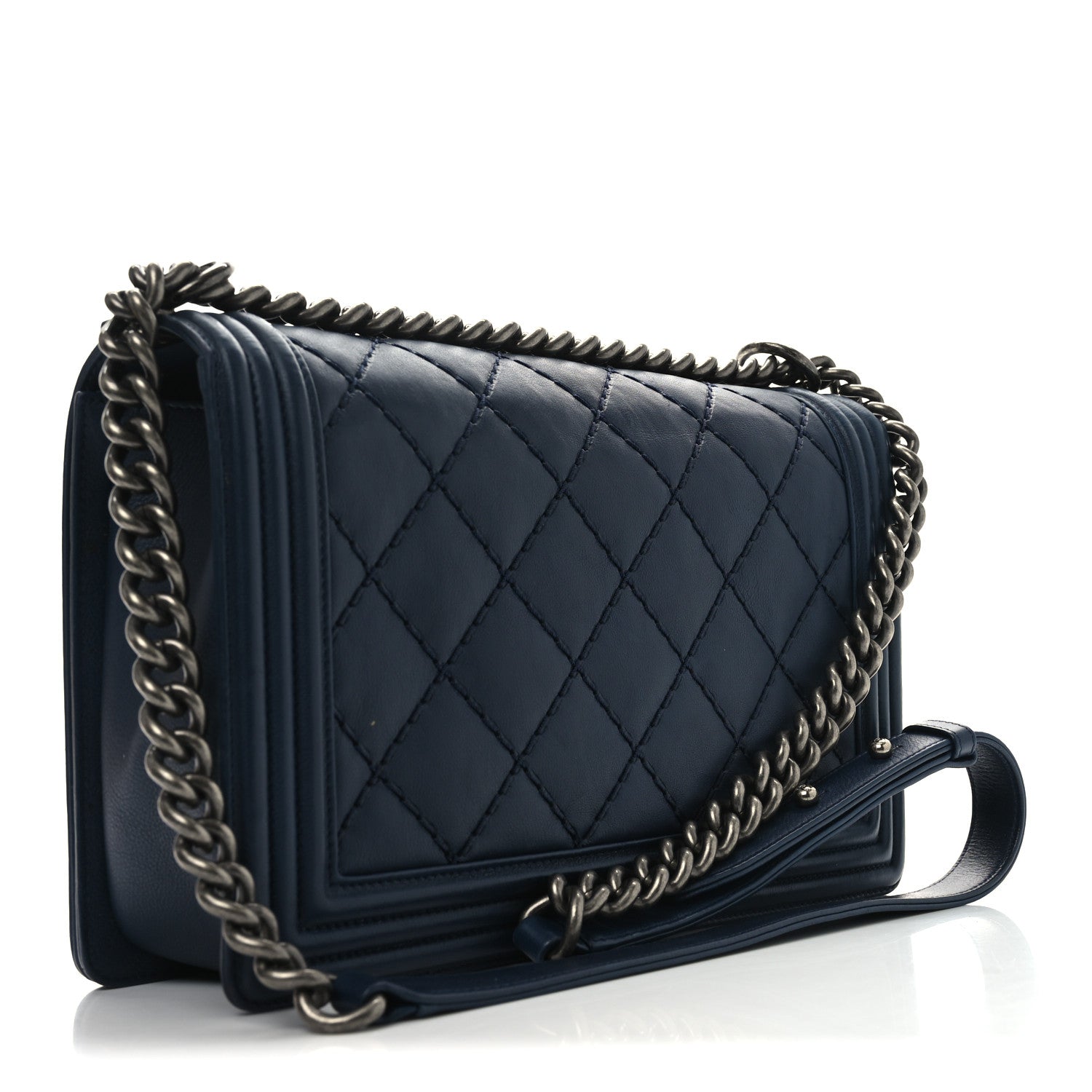 Chanel Calfskin Double Stitch New Medium Boy Flap Navy Blue 3 of 10