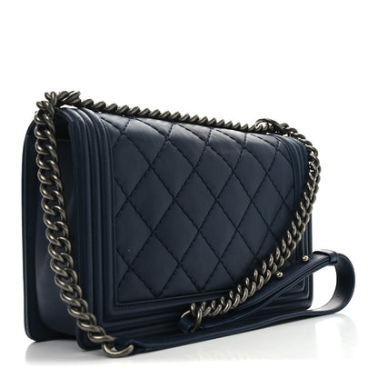 Chanel Calfskin Double Stitch New Medium Boy Flap Navy Blue 3 of 10