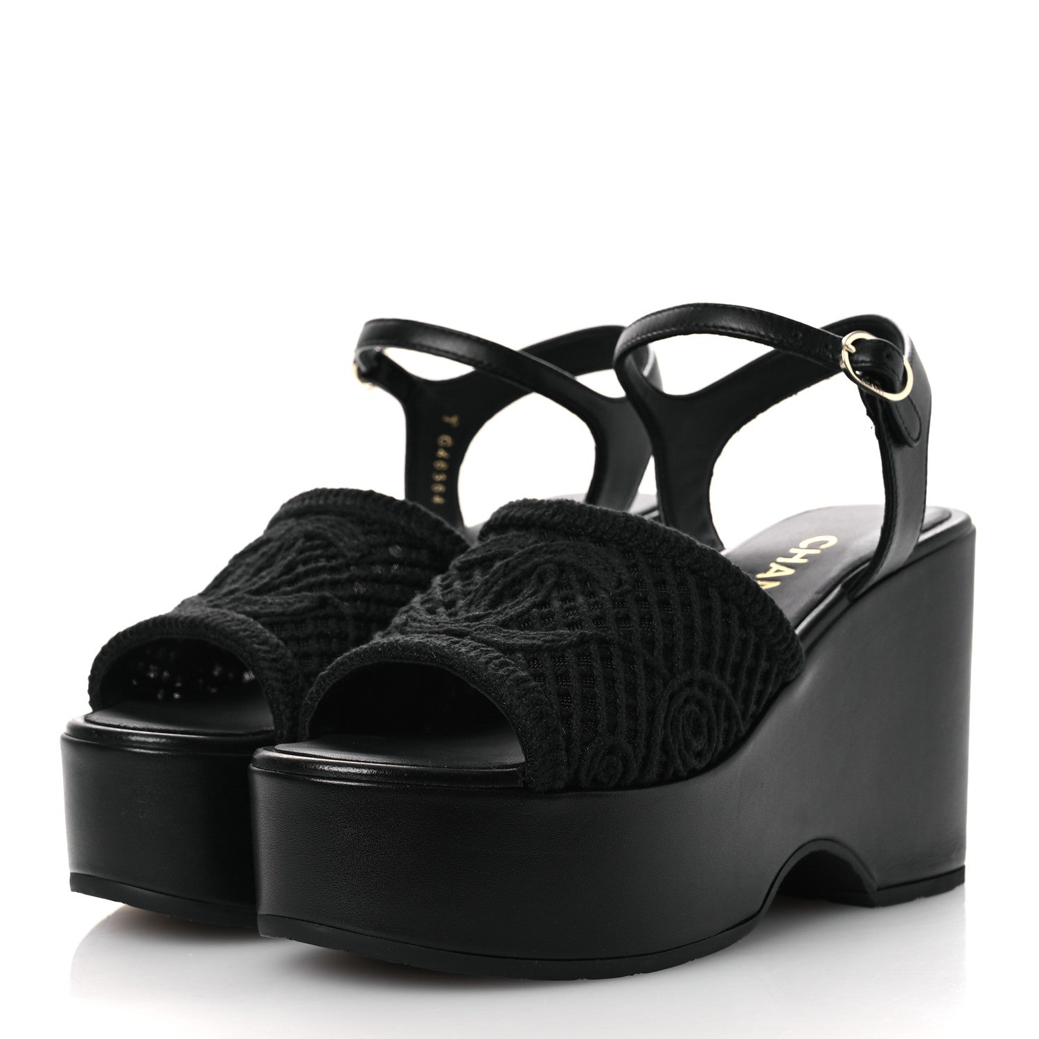 Chanel Fabric Calfskin CC Platform Sandals 36 Black 4 of 12