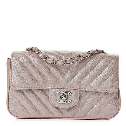 Chanel Iridescent Caviar Chevron Quilted Mini Rectangular Flap Light Gold 1 of 11