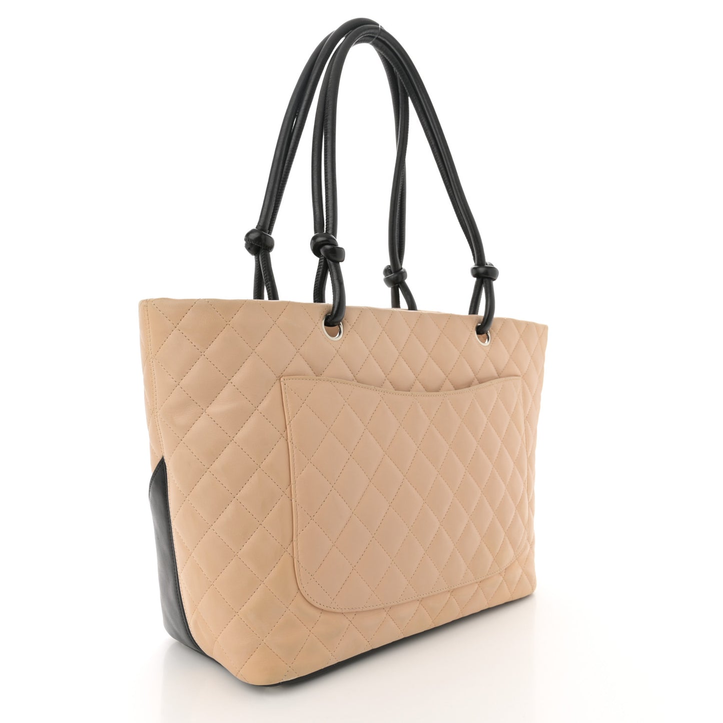 Calfskin Quilted Large Cambon Tote Beige Black