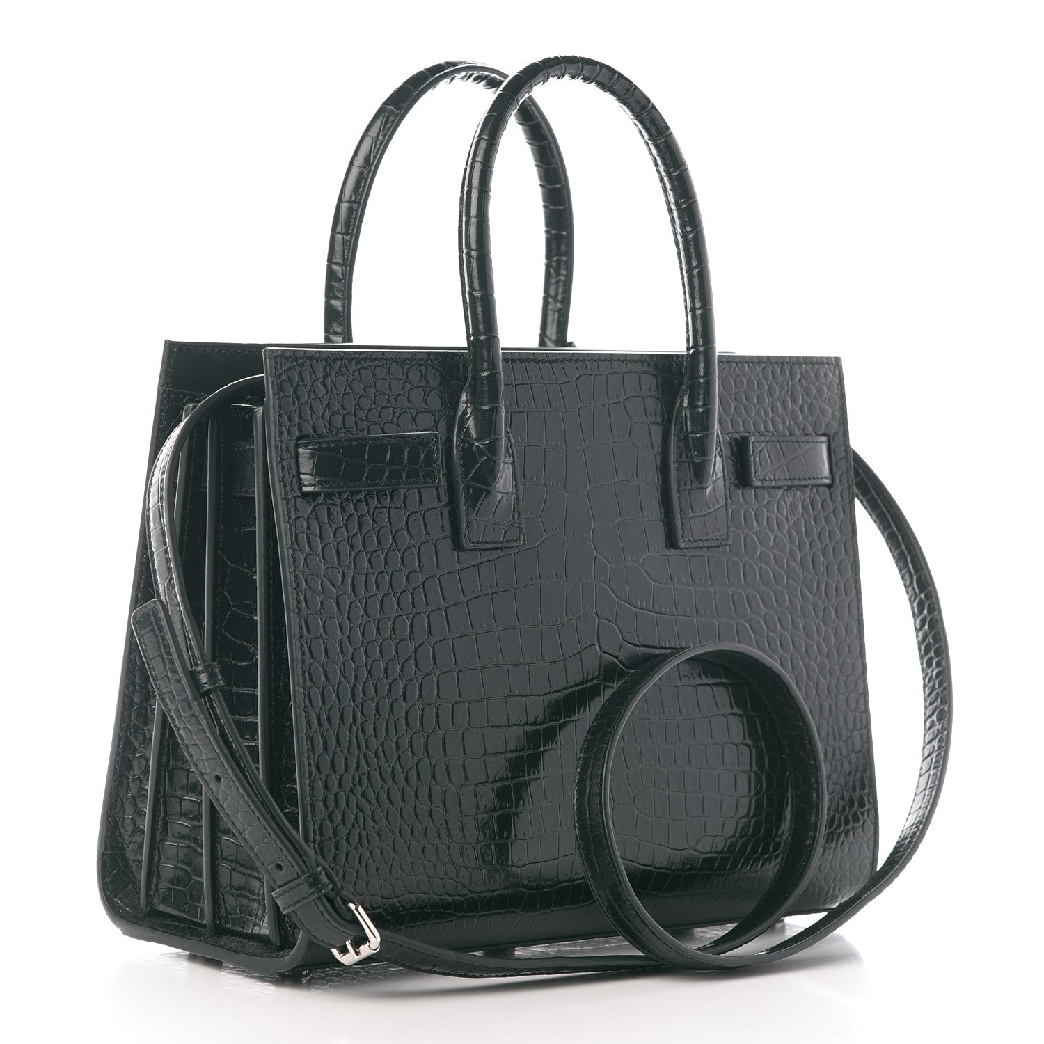 Saint Laurent Calfskin Crocodile Embossed Baby Sac De Jour Dark Leaf 2 of 9