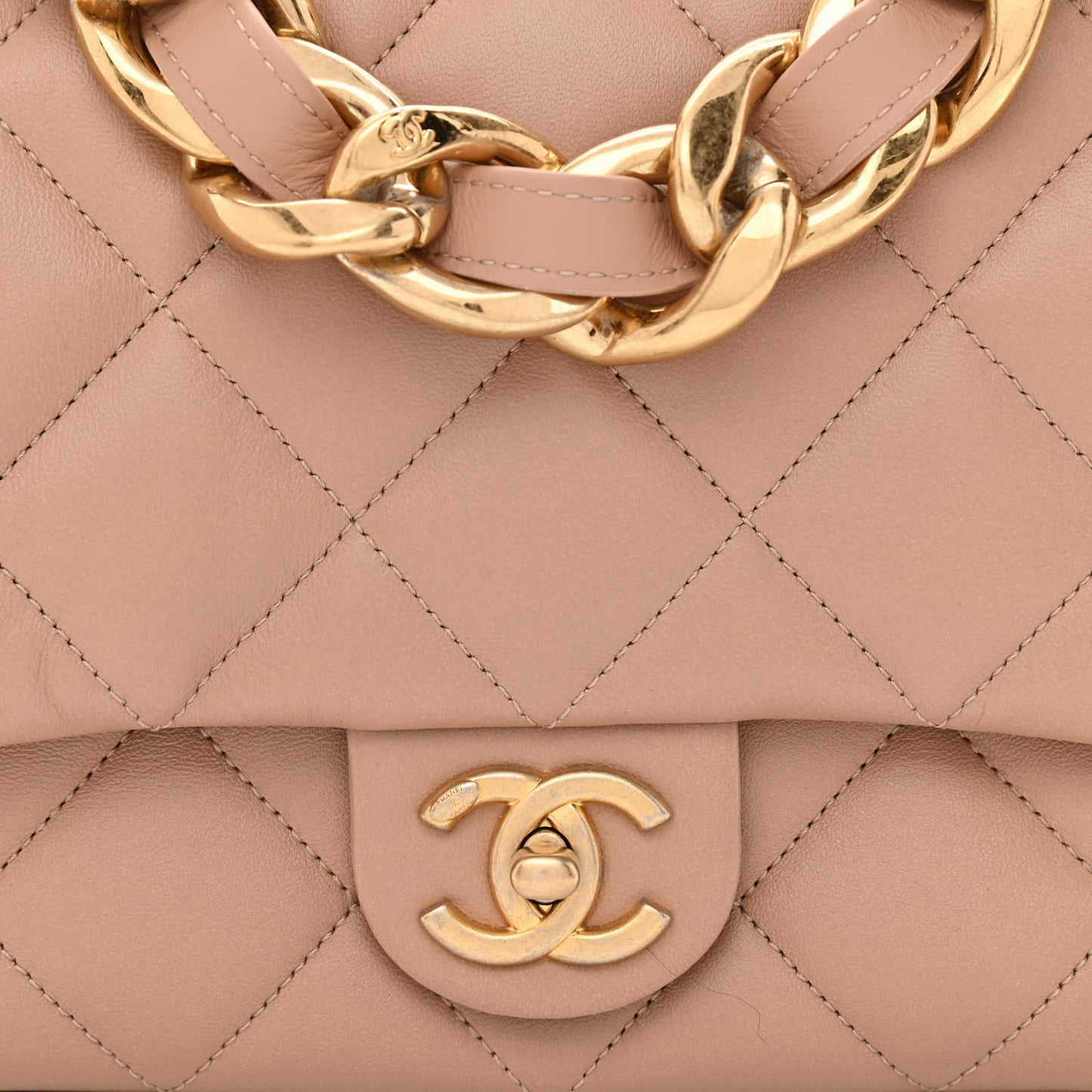 Lambskin Quilted Large CC Funky Town Flap Beige