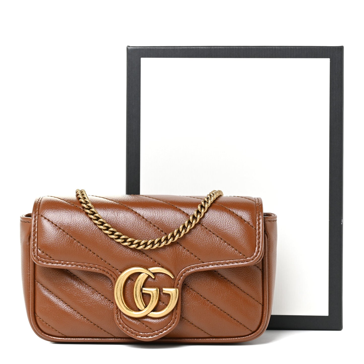Azalea Calfskin Matelasse Diagonal Super Mini GG Marmont Shoulder Bag Cuir